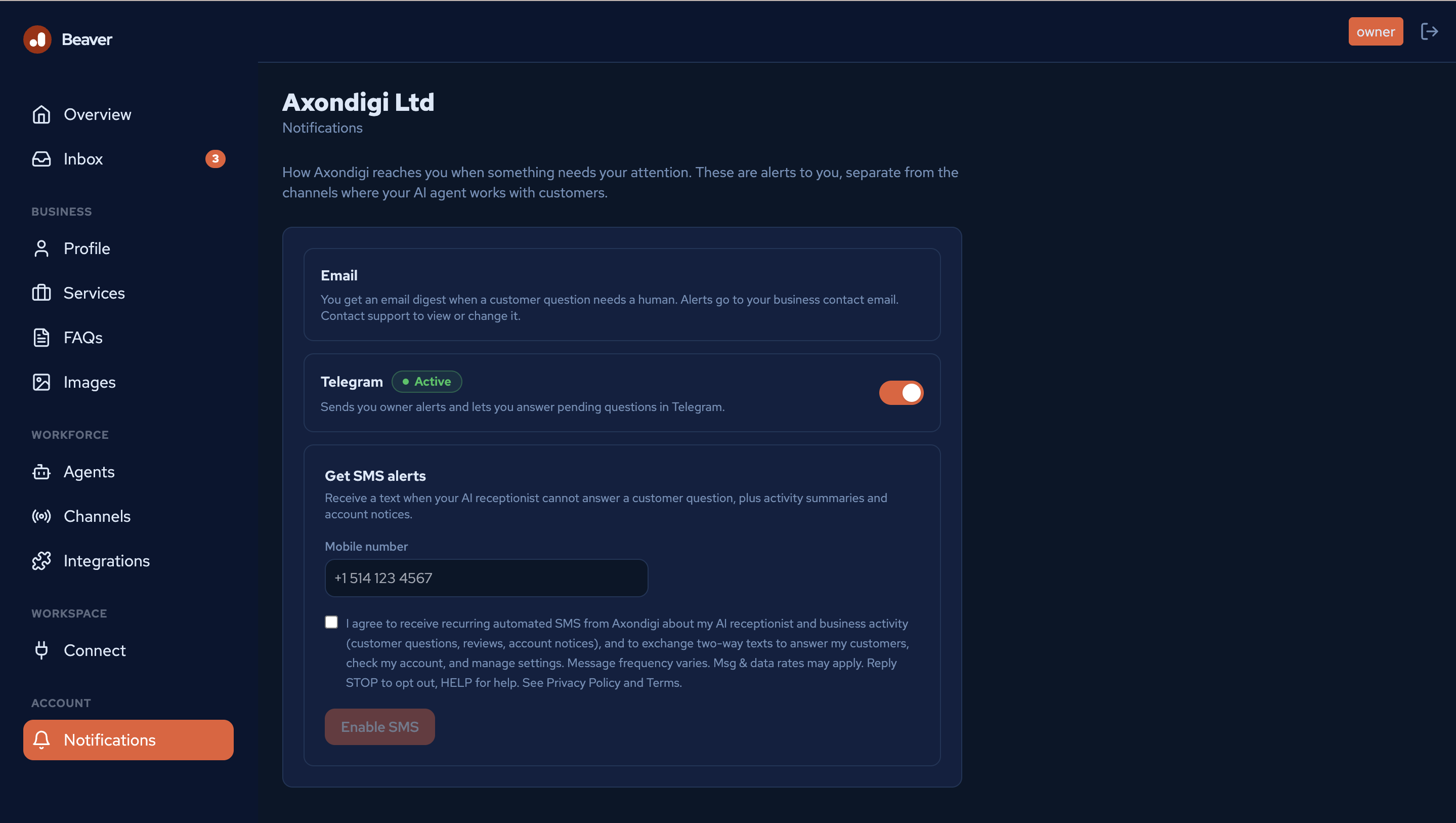 SMS opt-in Form